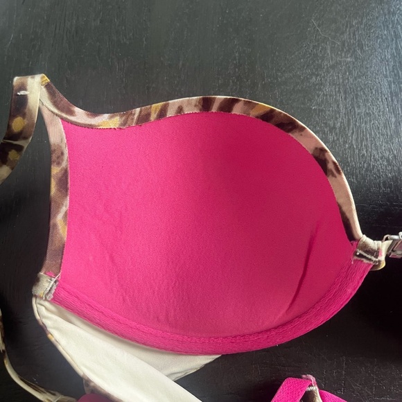 La Senza B34 Leopard Bra with Pink Straps and Criss Cross Back Padded Push Up - Picture 7 of 10